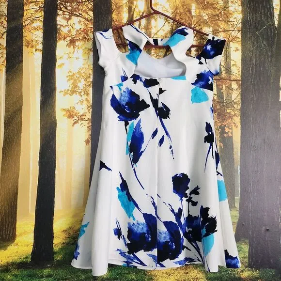 Lauren Ralph Lauren Womens 6 Cold Sholder Cut-Out Floral Crepe Shift Dress Blue - Picture 7 of 16